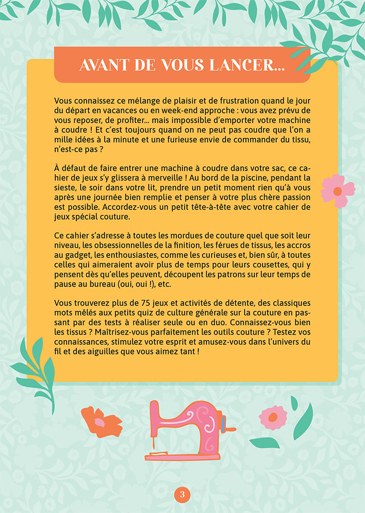 Mon cahier de jeux 100% couture